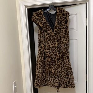 Leopard Print Faux Fur Vest with hoodie